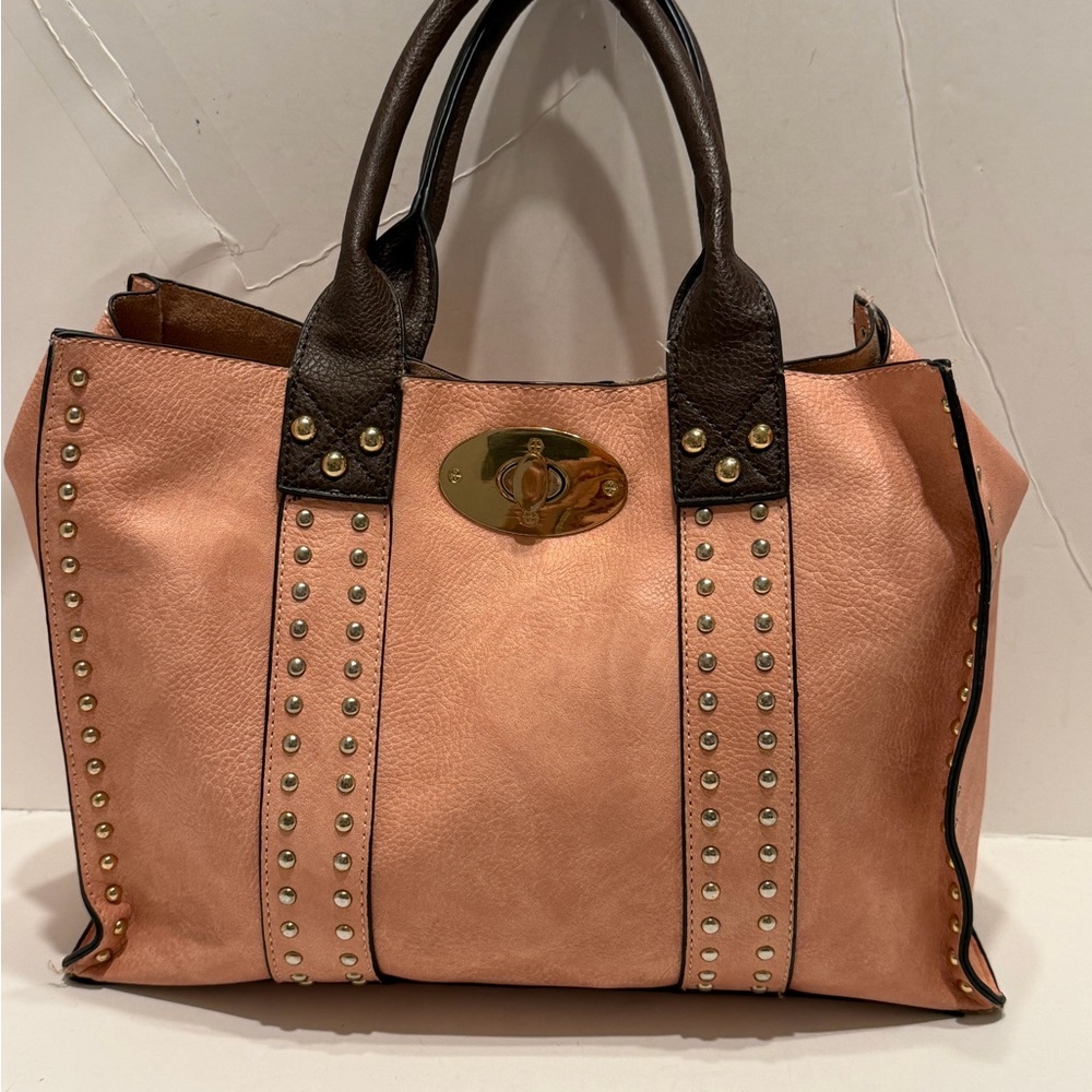 Blush and Brown Studded Women's Bag
